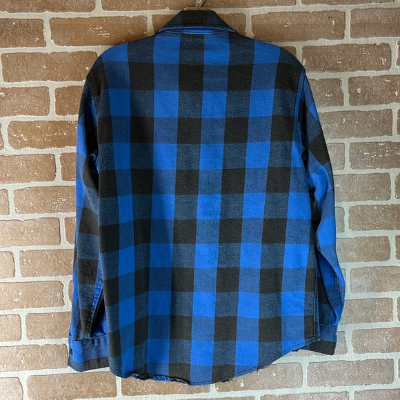 Kittery Trading Post Vintage Flannel Shirt blue black plaid USA grunge - Picture 6 of 11